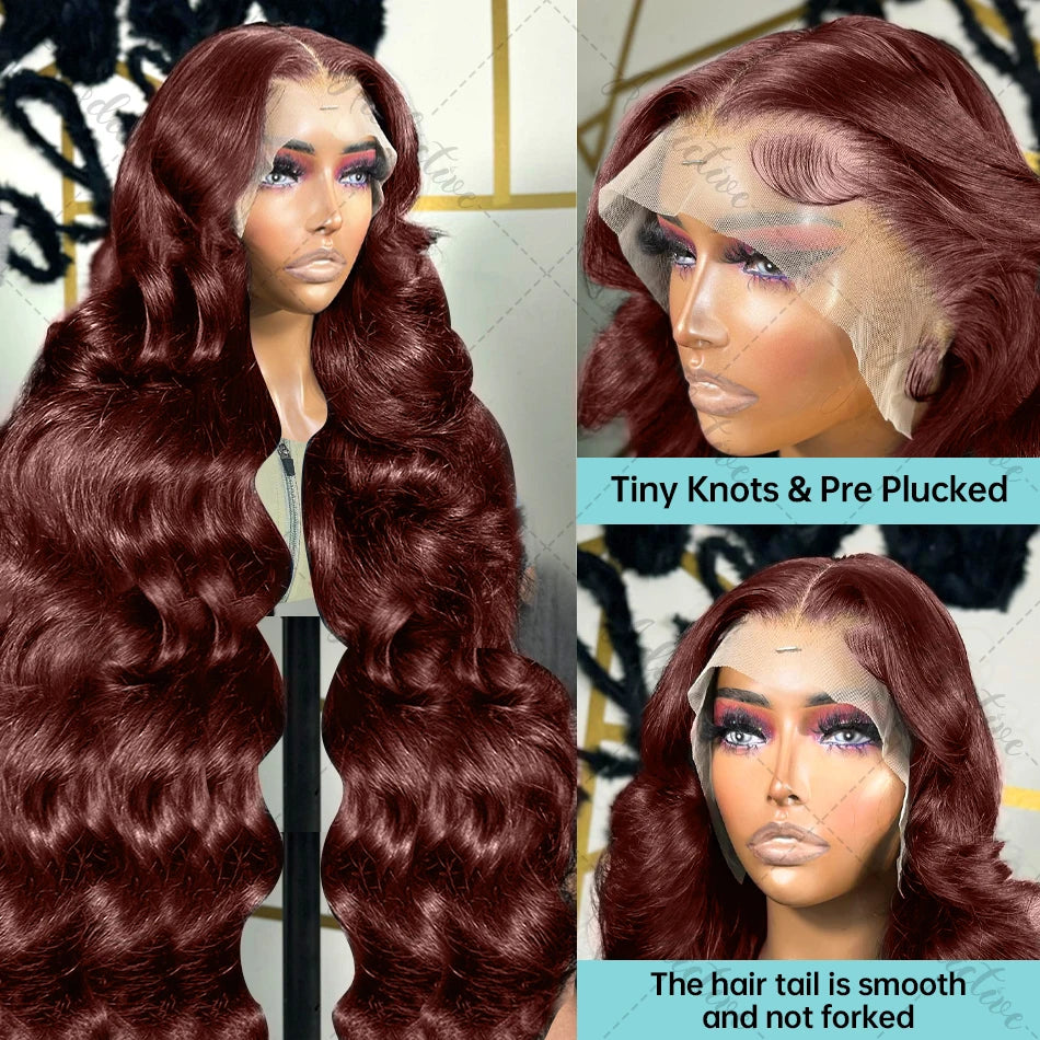 250% Reddish Brown Body Wave 13x6 HD Lace Front Wig 30 32 Inch Water Wave 13x4 Lace Frontal Human Hair Wigs For Women PrePlucked